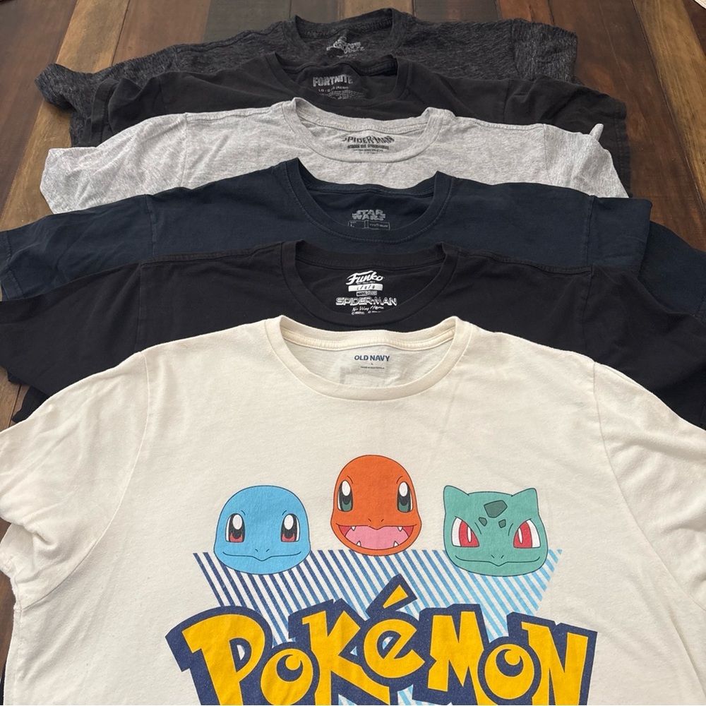 Graphic T-Shirt Bundle Lot of 6 Size L Assortment Spider-Man Pokémon Starwars